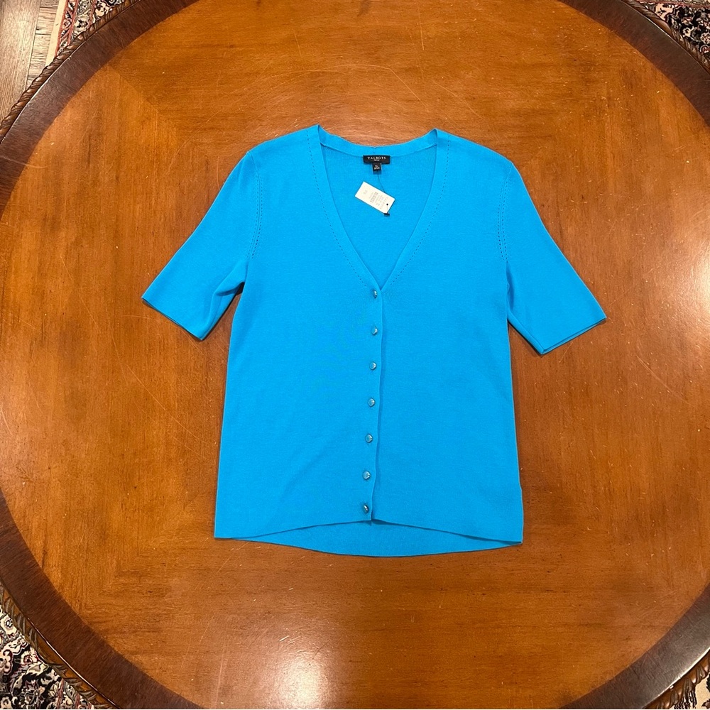 NWT Talbots Kelly Cardigan Sweater Blue PS Small Petite Elbow Length V-Neck - Picture 3 of 16